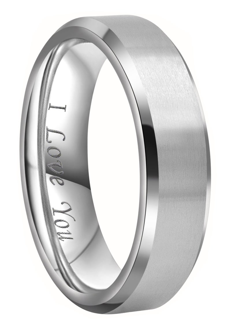 CROWNAL 4mm 6mm 8mm Titanium Wedding Couple Bands Rings Men Women Matte Brush Center Beveled Edges Engraved I Love You Comfort Fit Size 4 To 16 (6mm,9) - Image 1